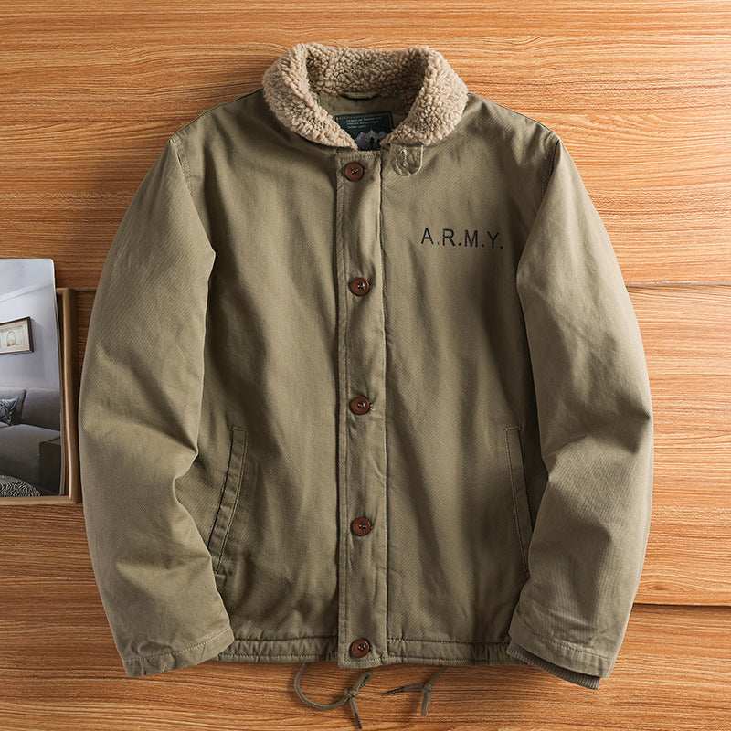 Herren nan militärisch inspirierte Canvasjacke mit Teddykragen, isolierender Innenlage und Kordelzug Drune