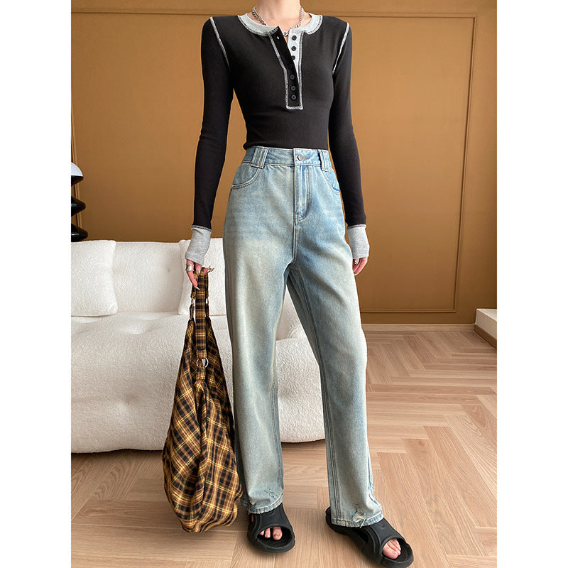 Damen langarm Henley Shirt mit langsam schmaler werdendem Schnitt und komfortablem Tragegefühl Drune