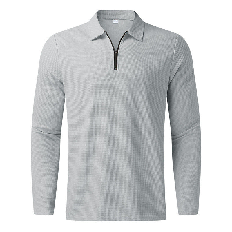 Herren Feines Waffelstrick-Halbzip-Polo mit Kentkragen & Langarm Drune