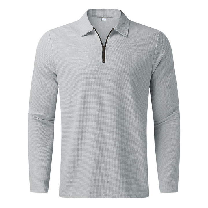Herren Feines Waffelstrick-Halbzip-Polo mit Kentkragen & Langarm Drune