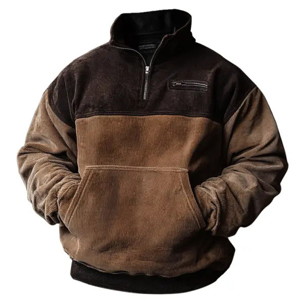 Herren lässiger Stehkragenpullover aus samtigem Material und praktischen Taschen Drune