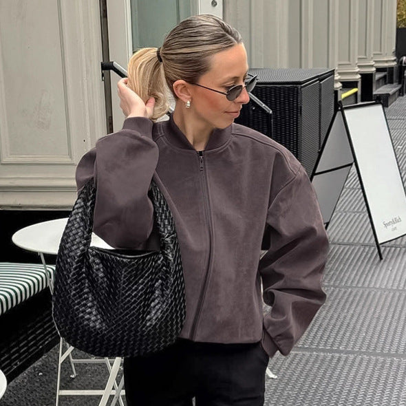 Damen Oversized Bomberjacke mit voluminösen Ärmeln und Stehkragen Drune