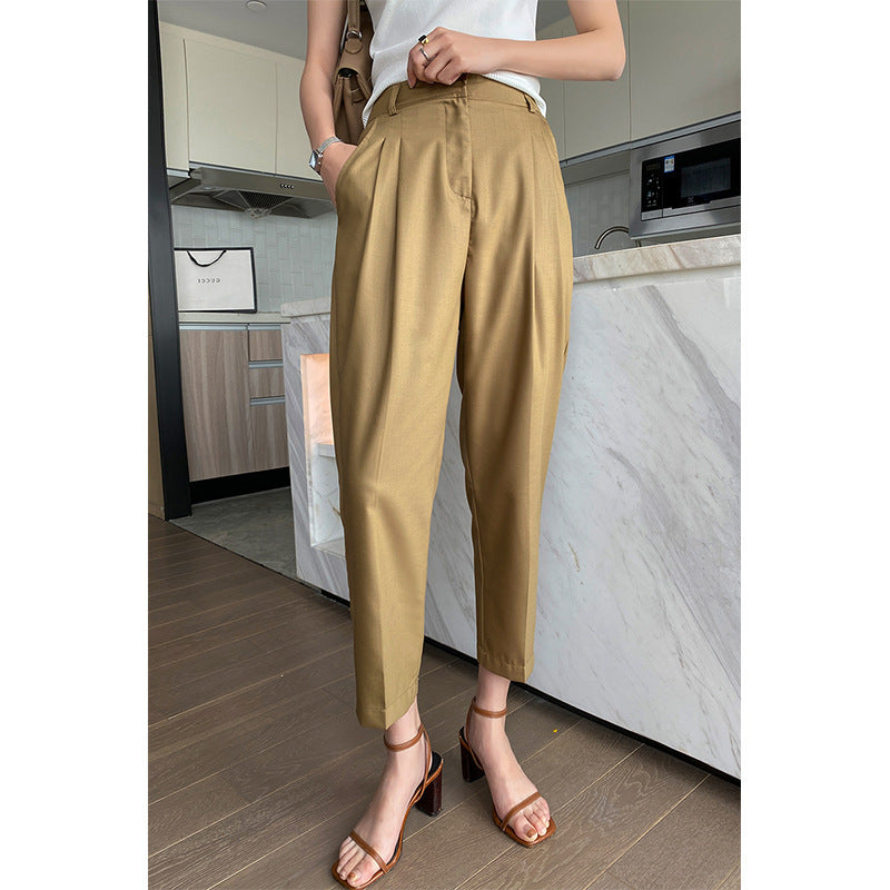 Damen Hochtaillierte Bundfaltenhose mit Cropped‑Schnitt und schmal zulaufendem Bein Drune
