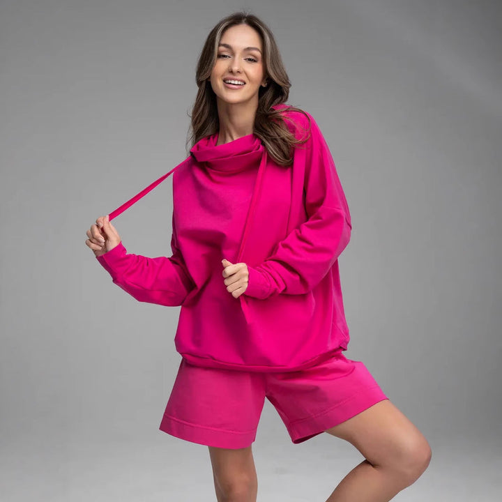 Damen lässiges Oversized Hoodie und Shorts Set Drune