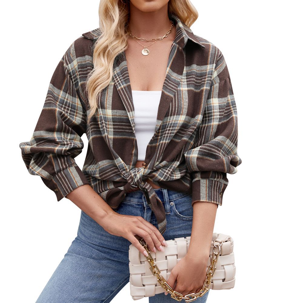 Damen Karierte Oversized Hemdbluse Drune
