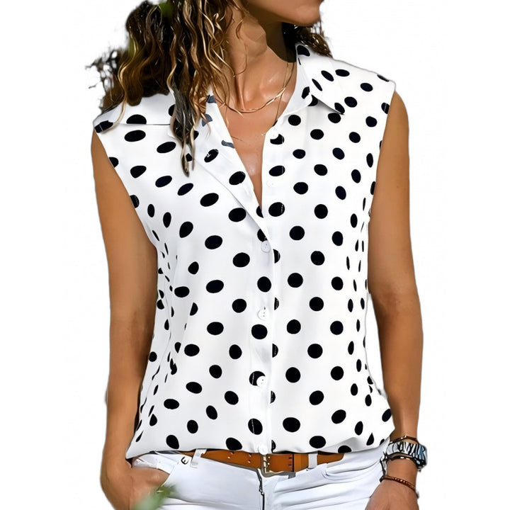 Damen ärmellose Bluse mit Punkten Drune