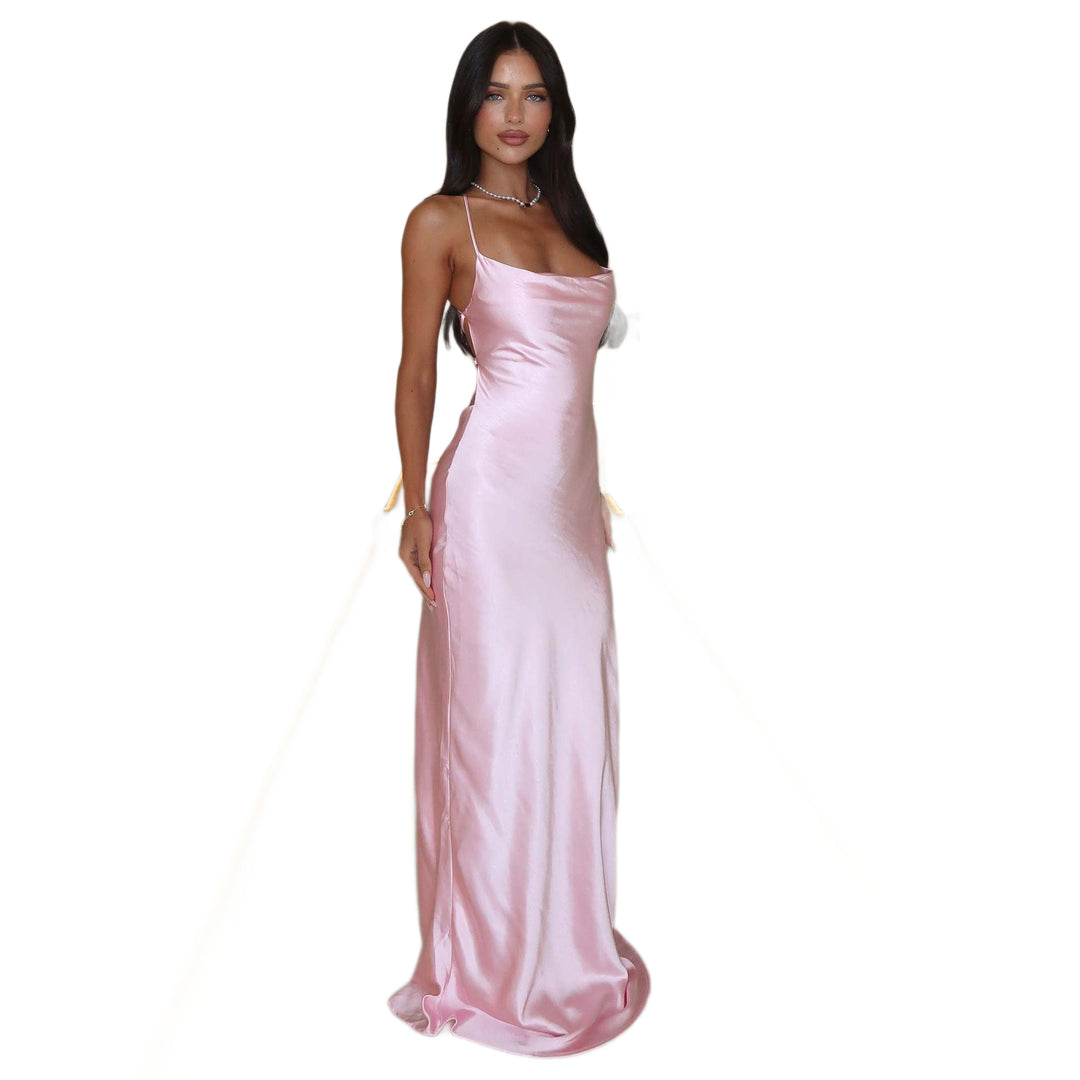 Damen Elegantes Satinabendkleid mit spaghettiträgern und fließendem Schnitt Drune