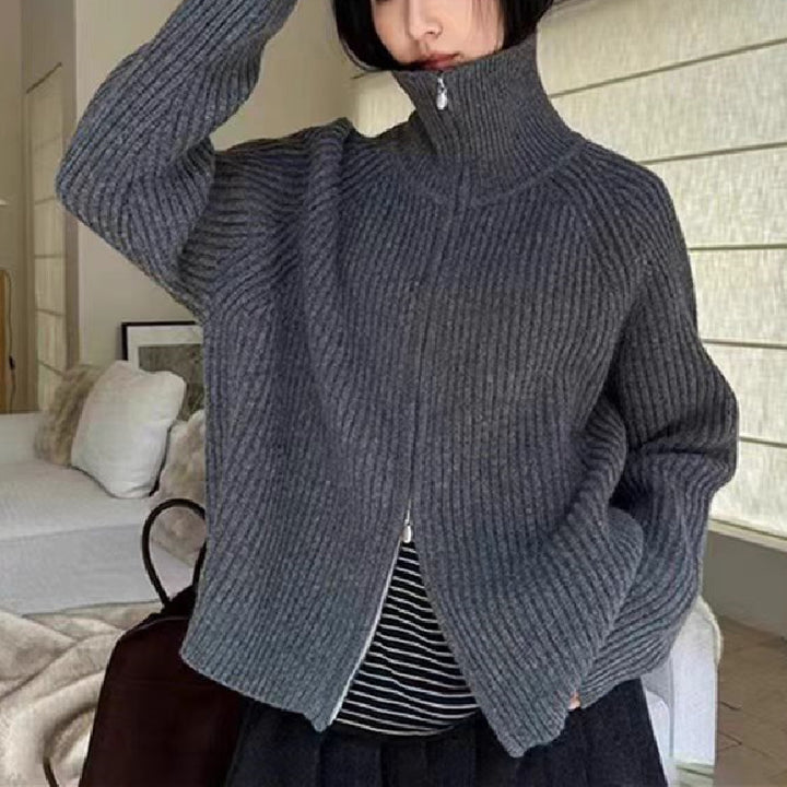 Damen Strickjacke mit angestricktem Reißverschluss und oversized Schnitt Drune