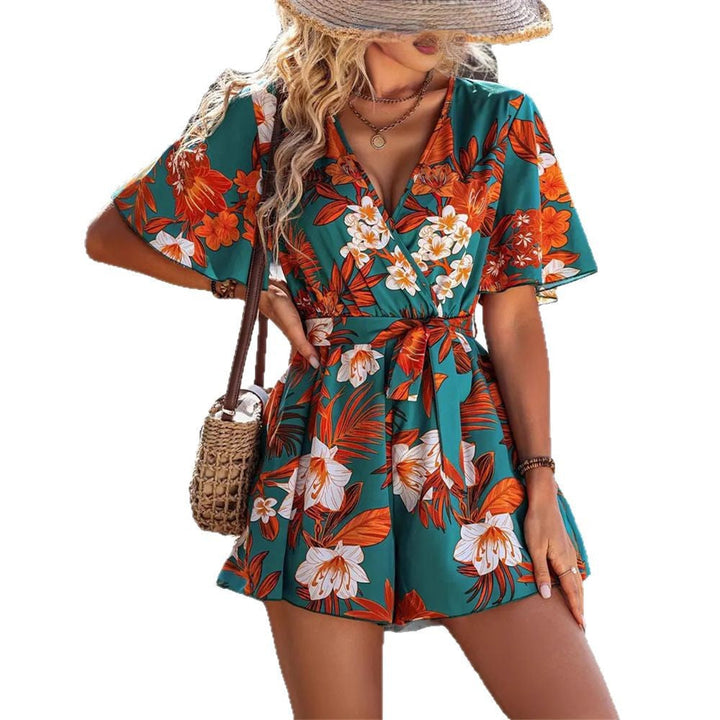 Damen floral gestalteter Wickel-Overall mit lässigem Schnitt Drune