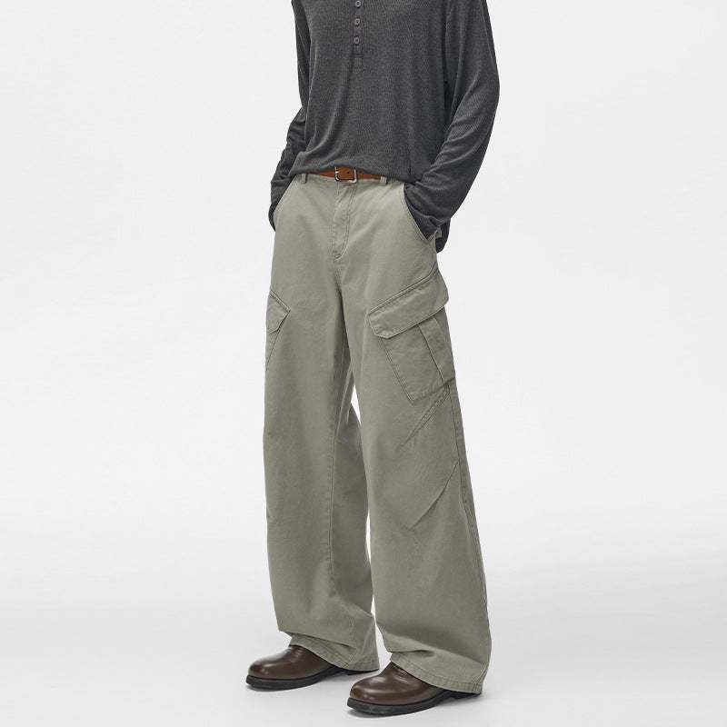 Herren Ultraweite Cargo-Twillhose mit hoher Bundlinie, Oversized-Bein und aufgesetzten Klappentaschen Drune