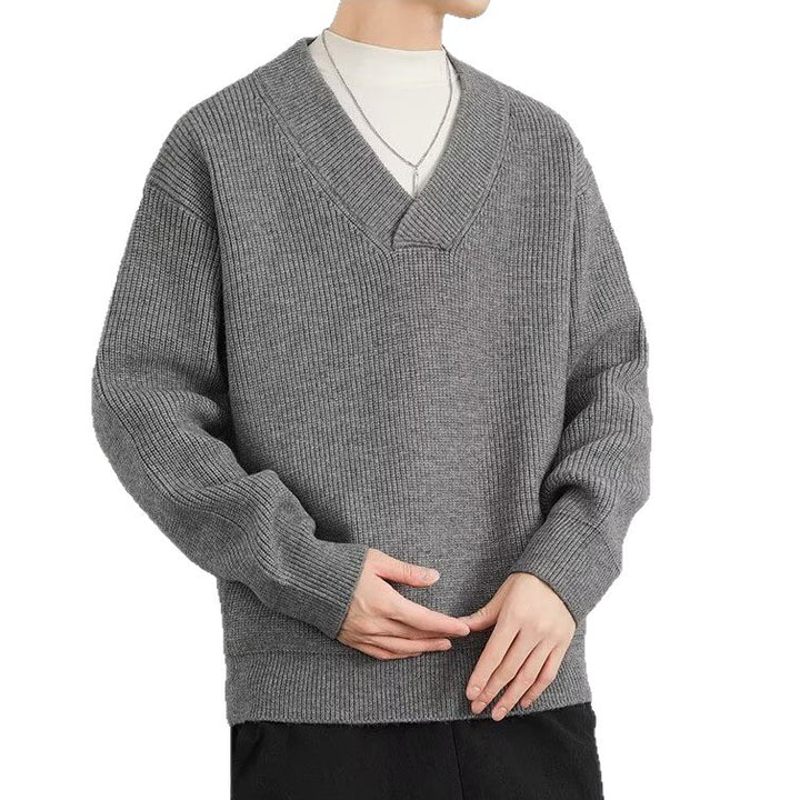 Herren Grobstrick-Pullover mit V-Ausschnitt Drune