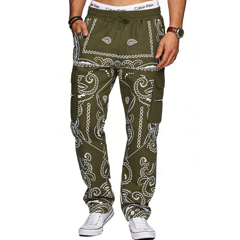 Herren Cargo-Hose mit Bandana-Print, elastischem Bund und Zipper-Taschen Drune