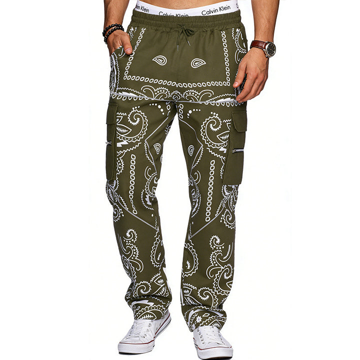 Herren Cargo-Hose mit Bandana-Print, elastischem Bund und Zipper-Taschen Drune