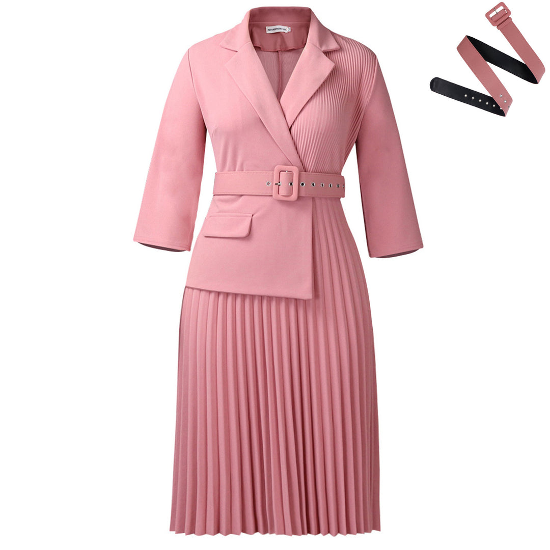 Damen Plissee Blazer-Kleid mit gleichzeitigem Taillengürtel Drune