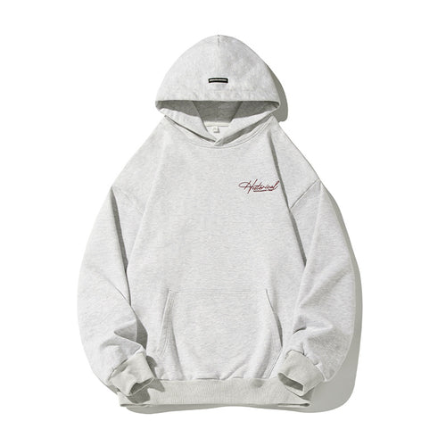 Unisex Komfort-Kapuzenpullover mit verlängertem Rückenteil, Raglanärmeln und Script-Stickerei Drune
