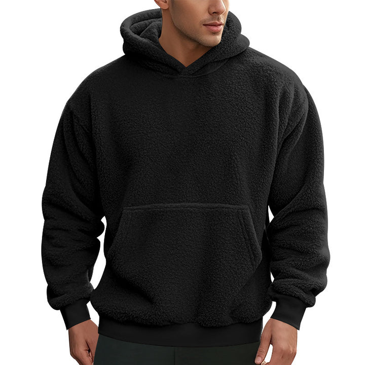 Herren nan kuscheliger Sherpa-Fleece Kapuzenpullover mit Kängurutasche und elastischen Bündchen Drune