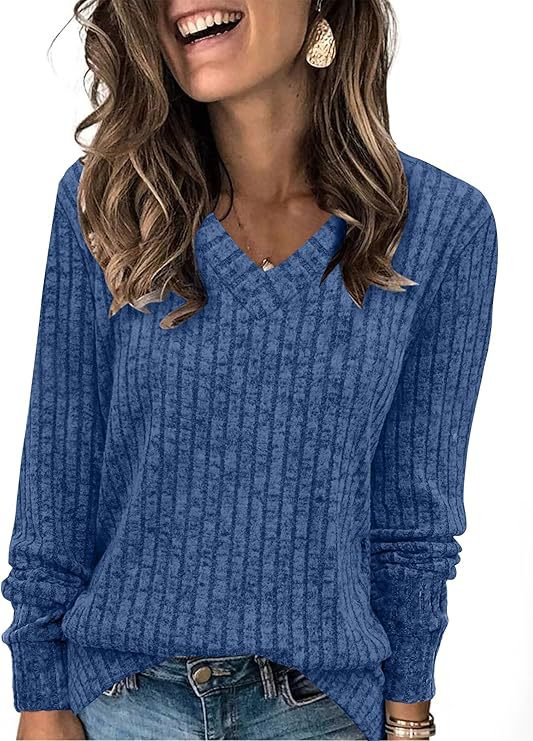 Damen Gerippter V‑Ausschnitt Feinstrickpullover mit lässiger Oversize-Passform Drune
