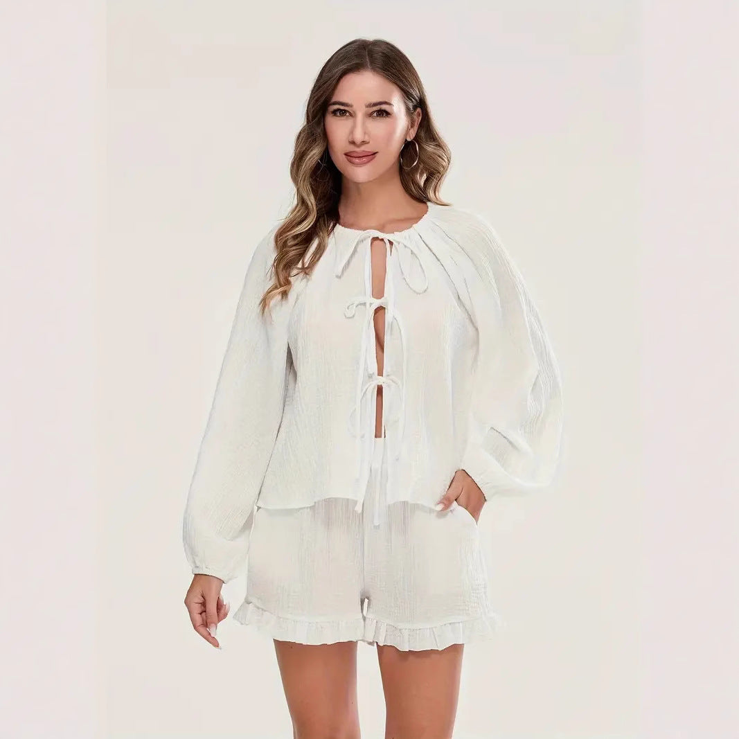 Damen Lässiges Set aus elastischem Oberteil und Shorts Drune