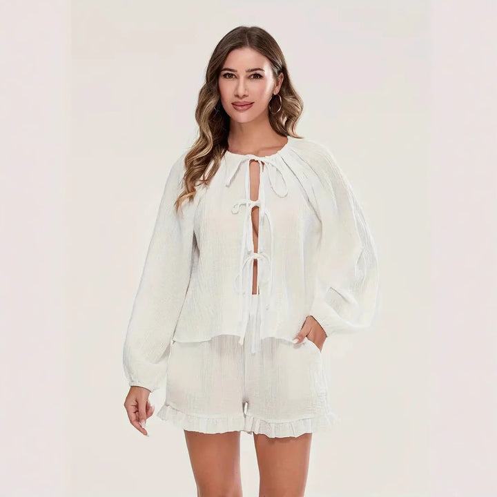 Damen Lässiges Set aus elastischem Oberteil und Shorts Drune