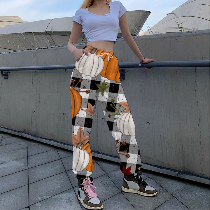 Damen Lässige Print-Hose mit herbstlichem Motiv Drune