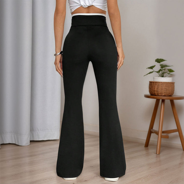 Damen figurbetonte High-Waist-Schlaghose mit V-Bund und formendem Stretchjersey Drune
