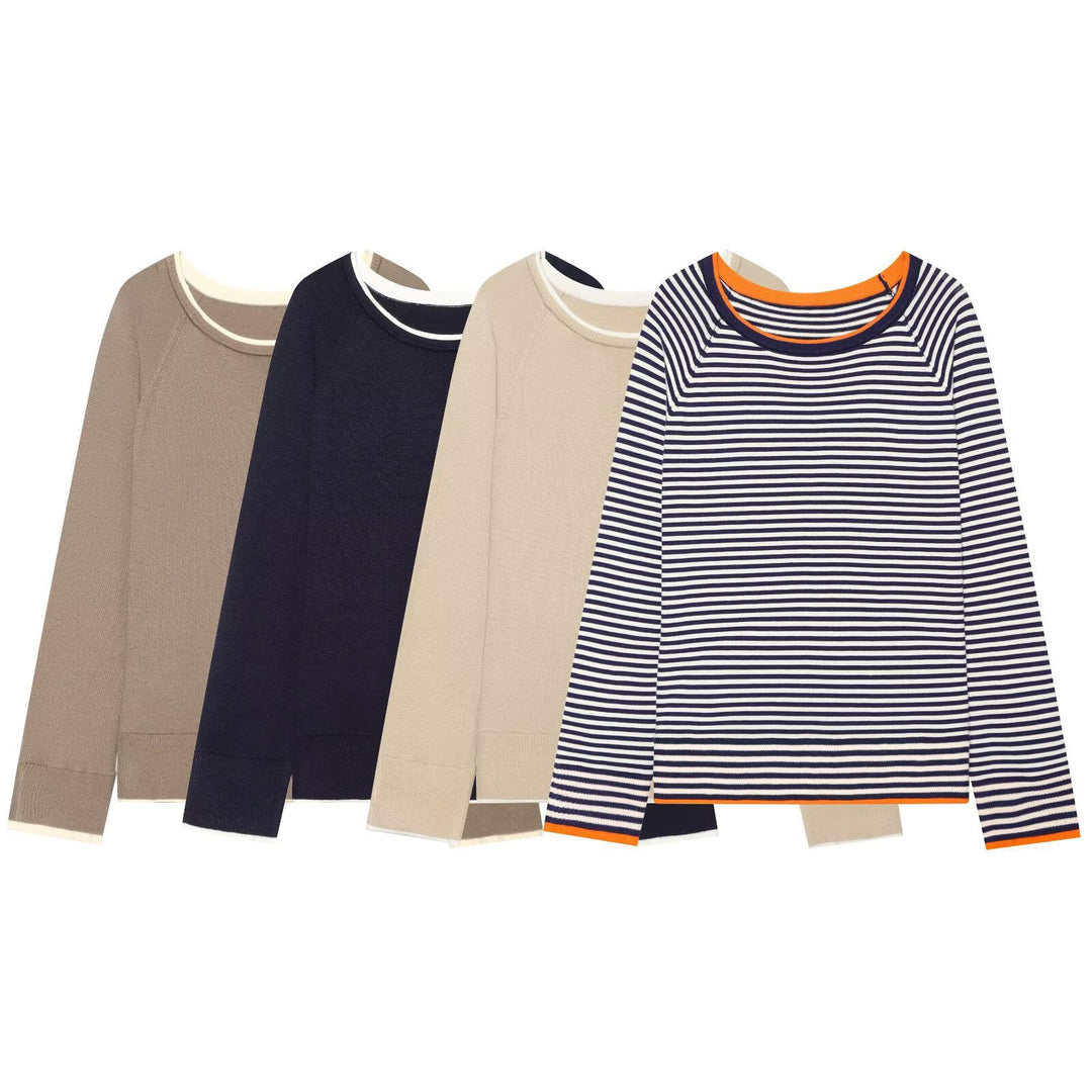 Damen Feiner Raglan-Pullover mit Rundhals und Lagenoptik Drune