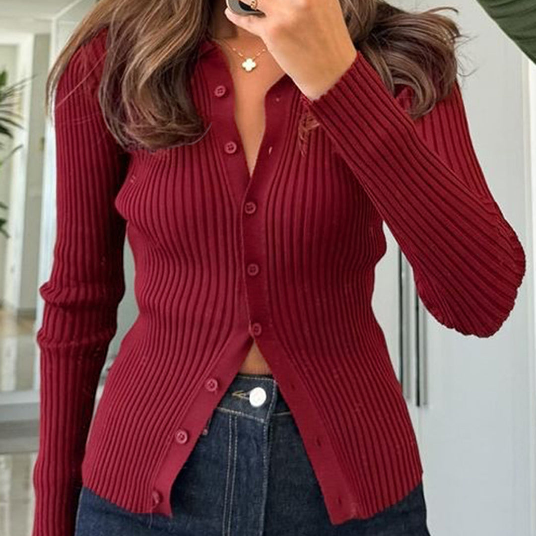 Damen nan taillierter Rippstrick-Cardigan mit verdeckter Knopfleiste und wellenförmigem Saum Drune