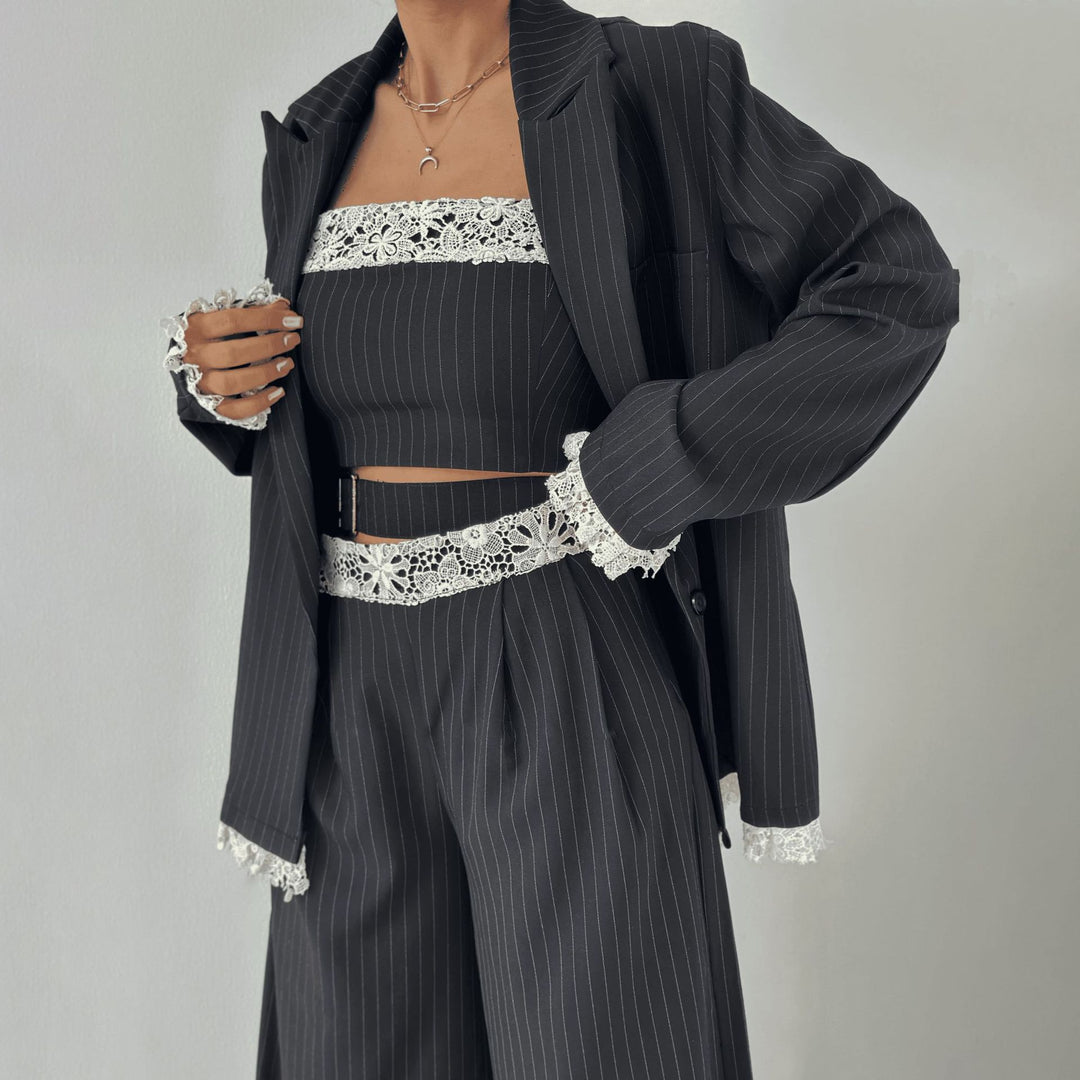 Damen Elegantes Zweiteiliges Set mit Spitzen-Details Drune