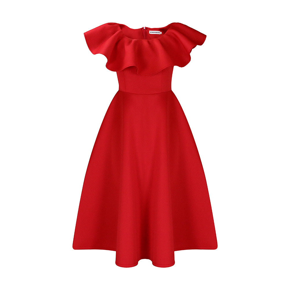 Damen Midikleid mit elegantem Volant und tailliertem Schnitt Drune