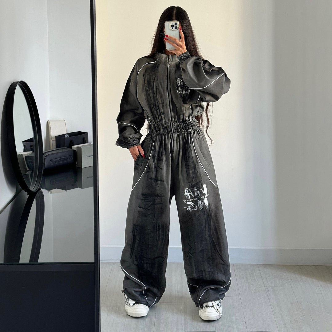 Damen Sportlicher Jumpsuit mit weiten Beinen und elastischem Bund Drune
