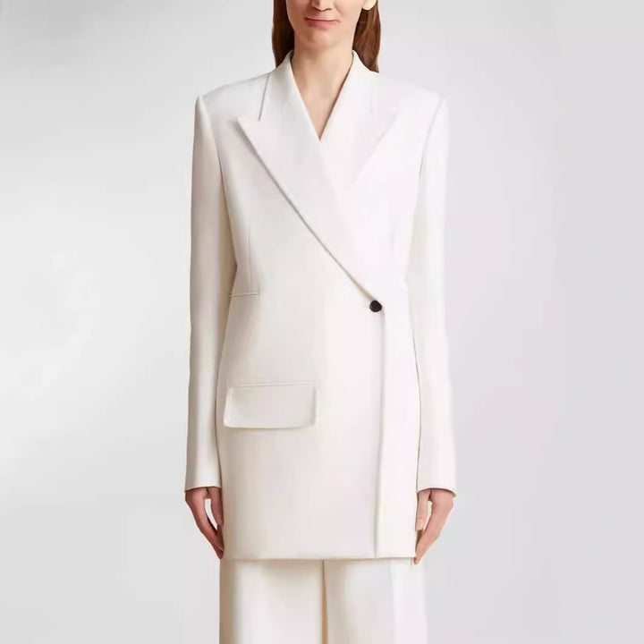 Damen Minimalistischer Longblazer mit asymmetrischer Ein‑Knopf‑Front und cleanem Longline‑Schnitt Drune