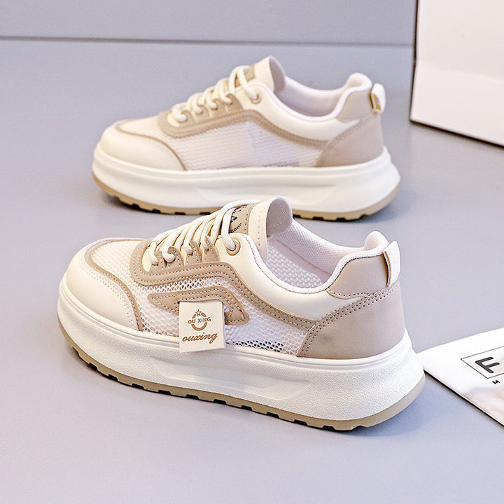 Damen nan leichte Plateausneaker mit atmungsaktivem Mesh-Obermaterial, gepolstertem Fersenkragen und stoßdämpfender EVA-Sohle Drune