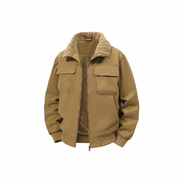 Herren Thermo‑Bomberjacke mit durchgehendem Reißverschluss, Sherpa‑Kragen und Utility‑Taschen Drune