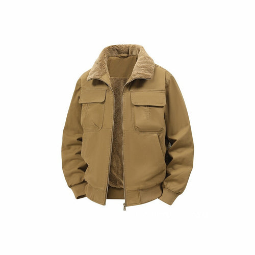Herren Thermo‑Bomberjacke mit durchgehendem Reißverschluss, Sherpa‑Kragen und Utility‑Taschen Drune