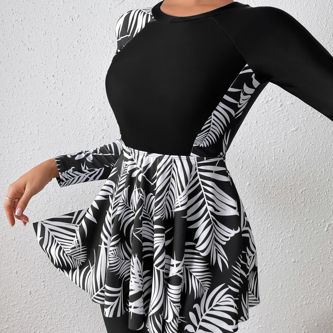 Damen sportliches Badeanzug mit voluminösem Rock Drune