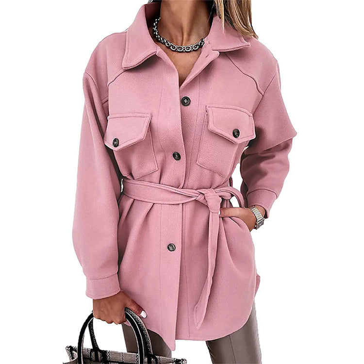 Damen Shacket Hemdjacke aus strukturierter WDruneware mit Pattentaschen Drune