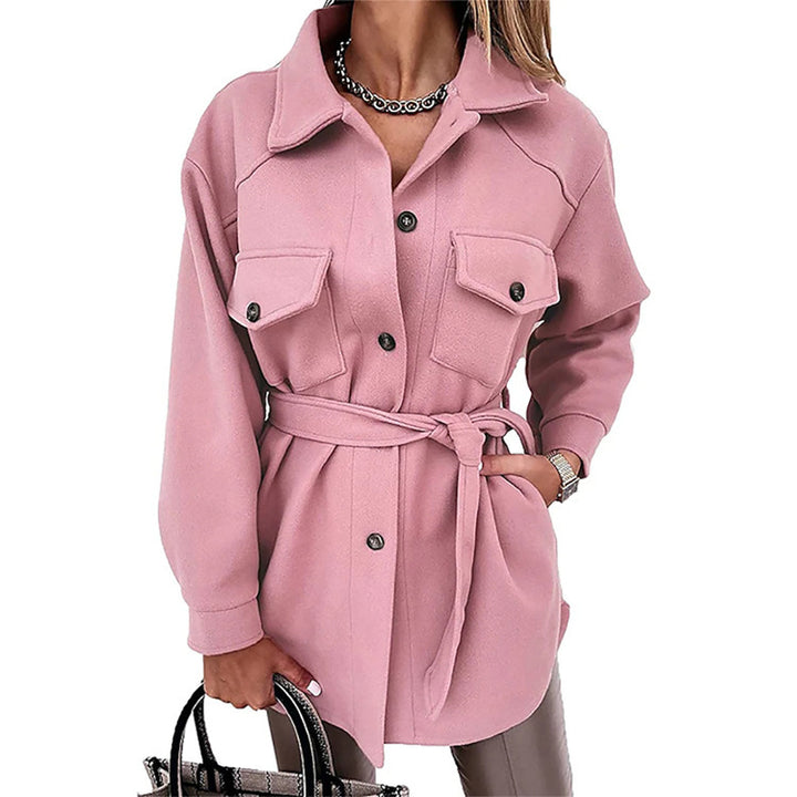 Damen Shacket Hemdjacke aus strukturierter WDruneware mit Pattentaschen Drune