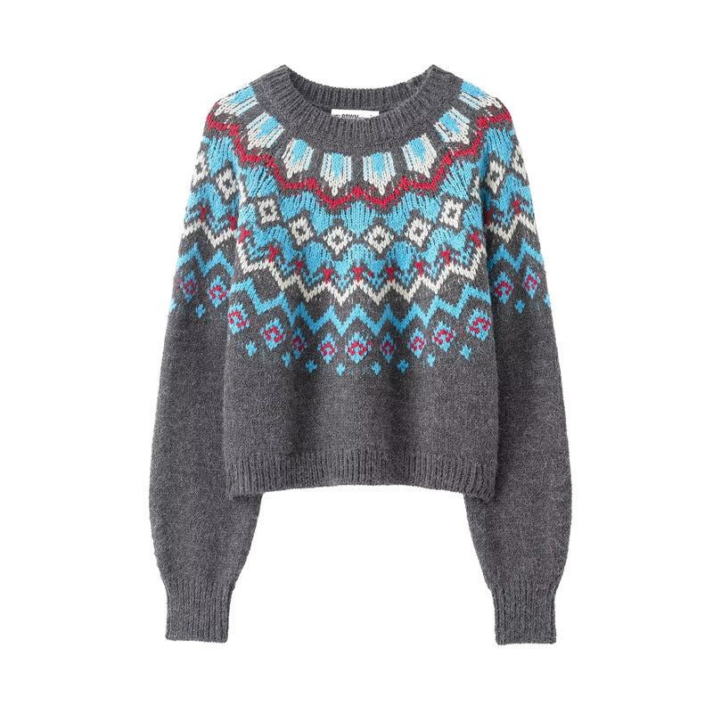 Damen gestrickter Pullover mit farbenfrohem Muster Drune