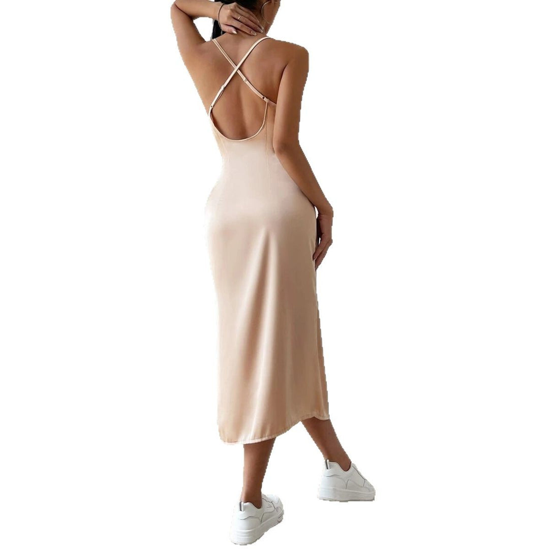 Damen Satin-Midikleid mit schmalen Trägern und elegantem Schlitz Drune
