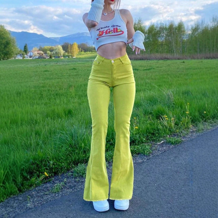 Damen High-Waist Flared-Hose aus Stretch-Cord mit taillenformendem Schnitt Drune