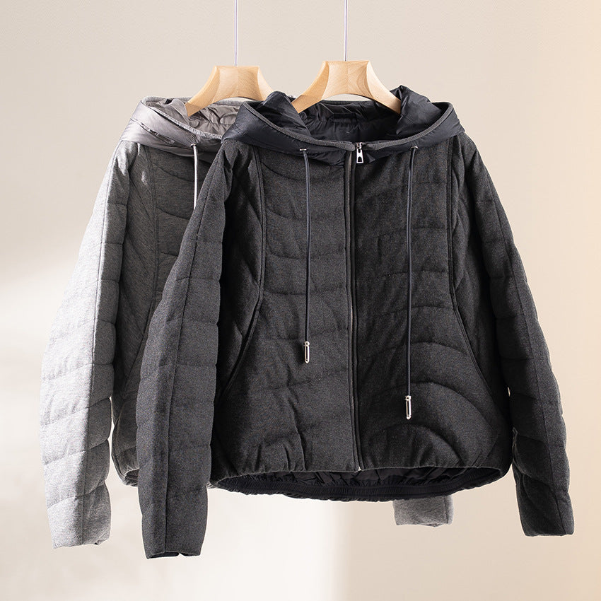 Damen gesteppte Kapuzen-Winterjacke mit tailliertem Gummizug Drune