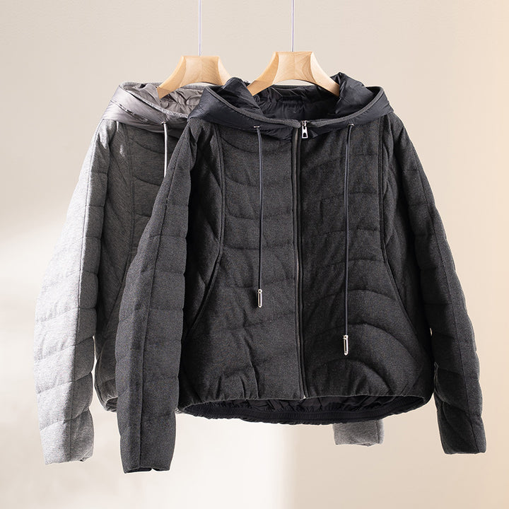 Damen gesteppte Kapuzen-Winterjacke mit tailliertem Gummizug Drune