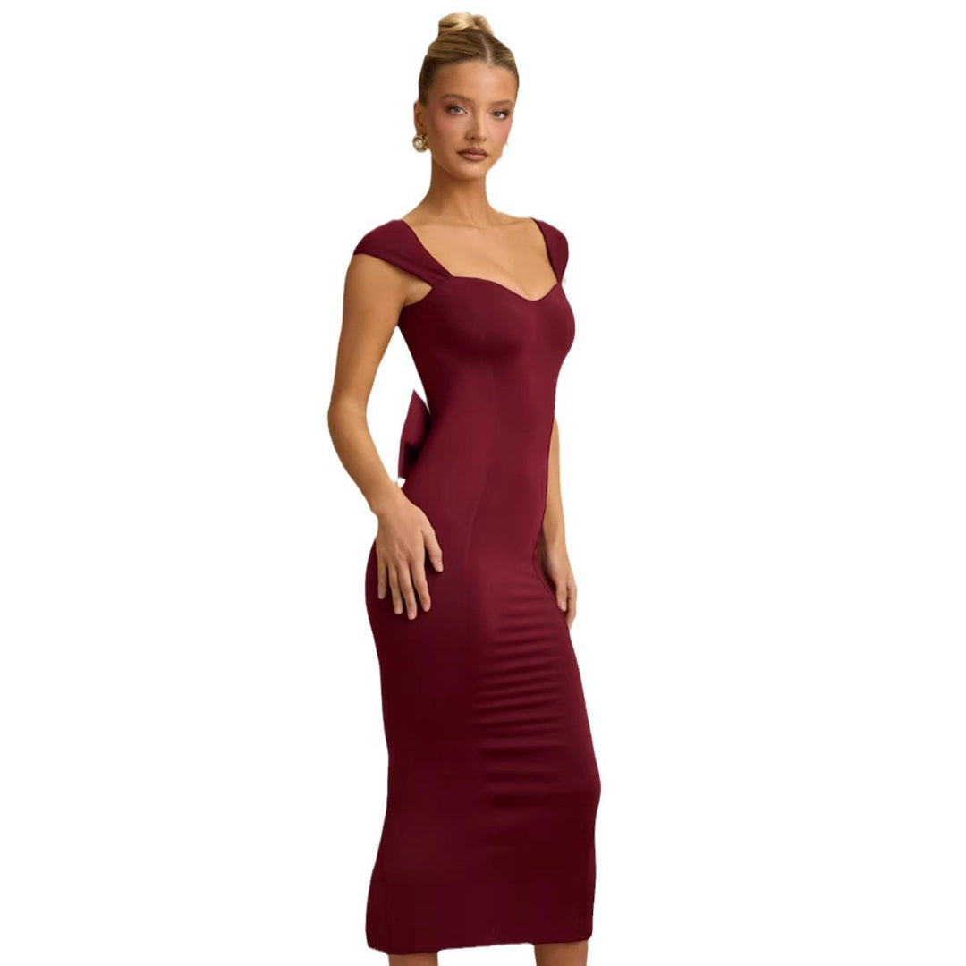 Damen Figurbetontes Cocktailkleid mit herzförmigem Ausschnitt und strukturierten Ärmeln Drune