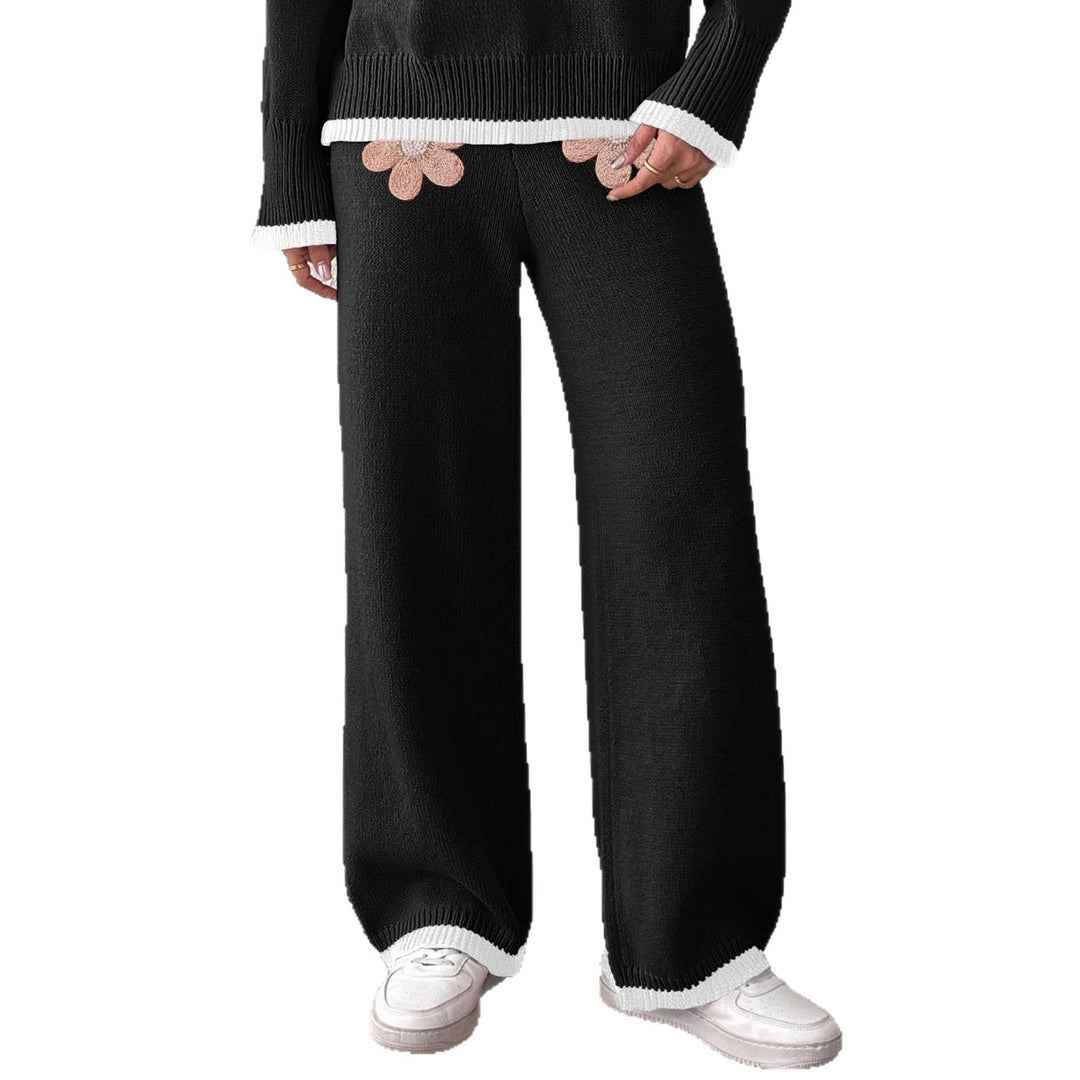 Damen bequeme Strickhose mit floralem Applikationsdesign Drune