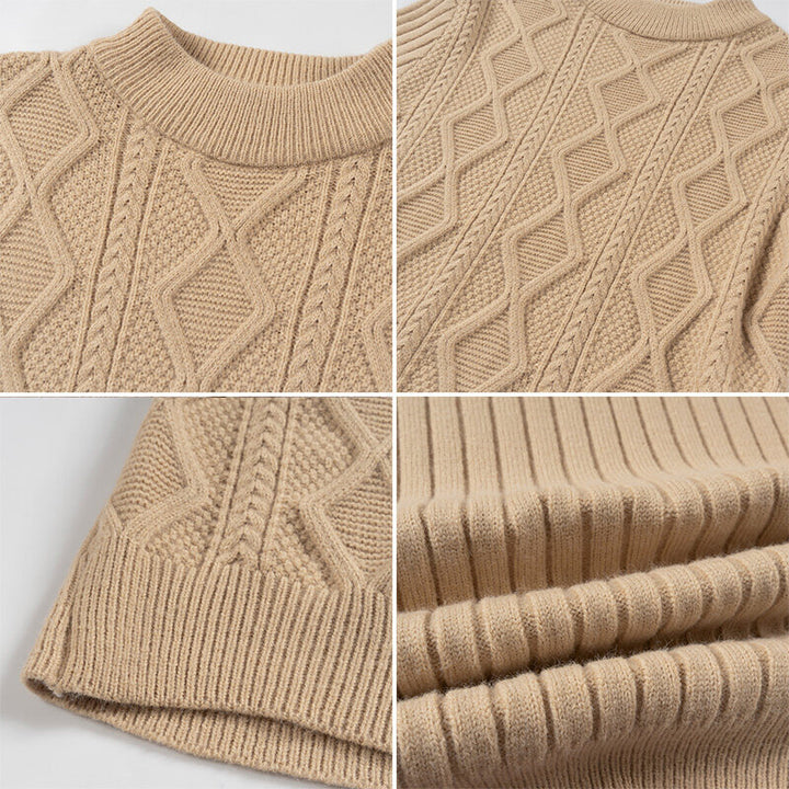 Herren Kabelstrick-Mockneck-Pullover aus feinem Wollmix mit Zopfmuster Drune