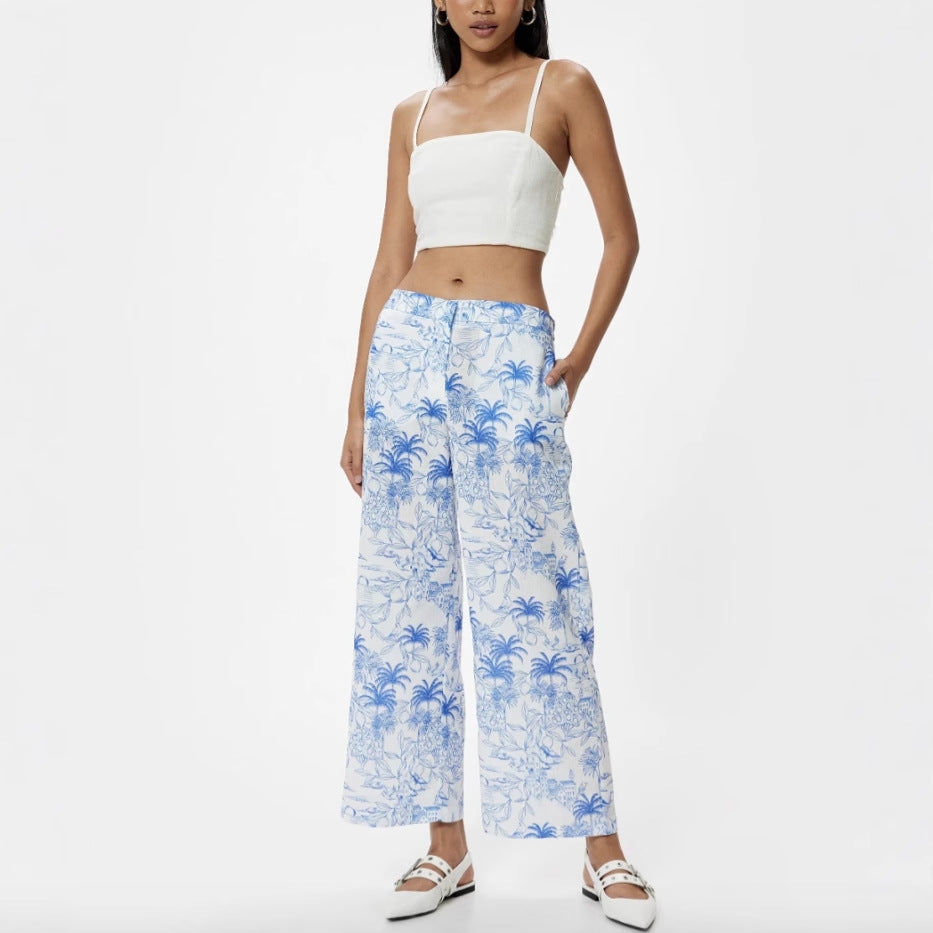 Damen Palazzo-Hose mit floralem Muster und weitem Schnitt Drune