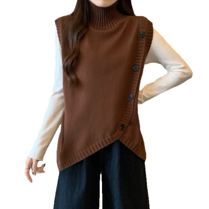 Damen Strickpullover mit hohem Kragen und asymmetrischem Schnitt Drune