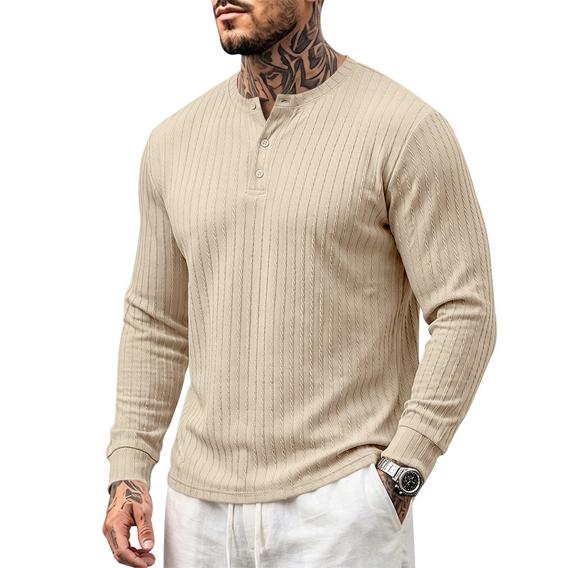 Herren Feinstrick-Henley mit Stehkragen und Zopfmuster Drune