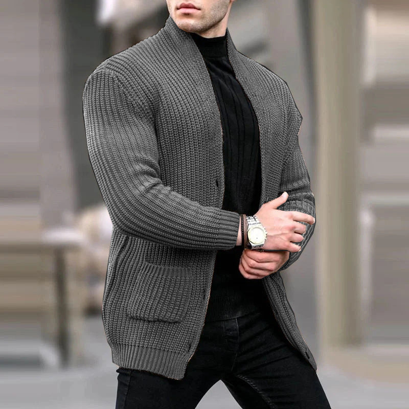 Herren Grobstrick-Cardigan mit Schalkragen und aufgesetzten Taschen Drune
