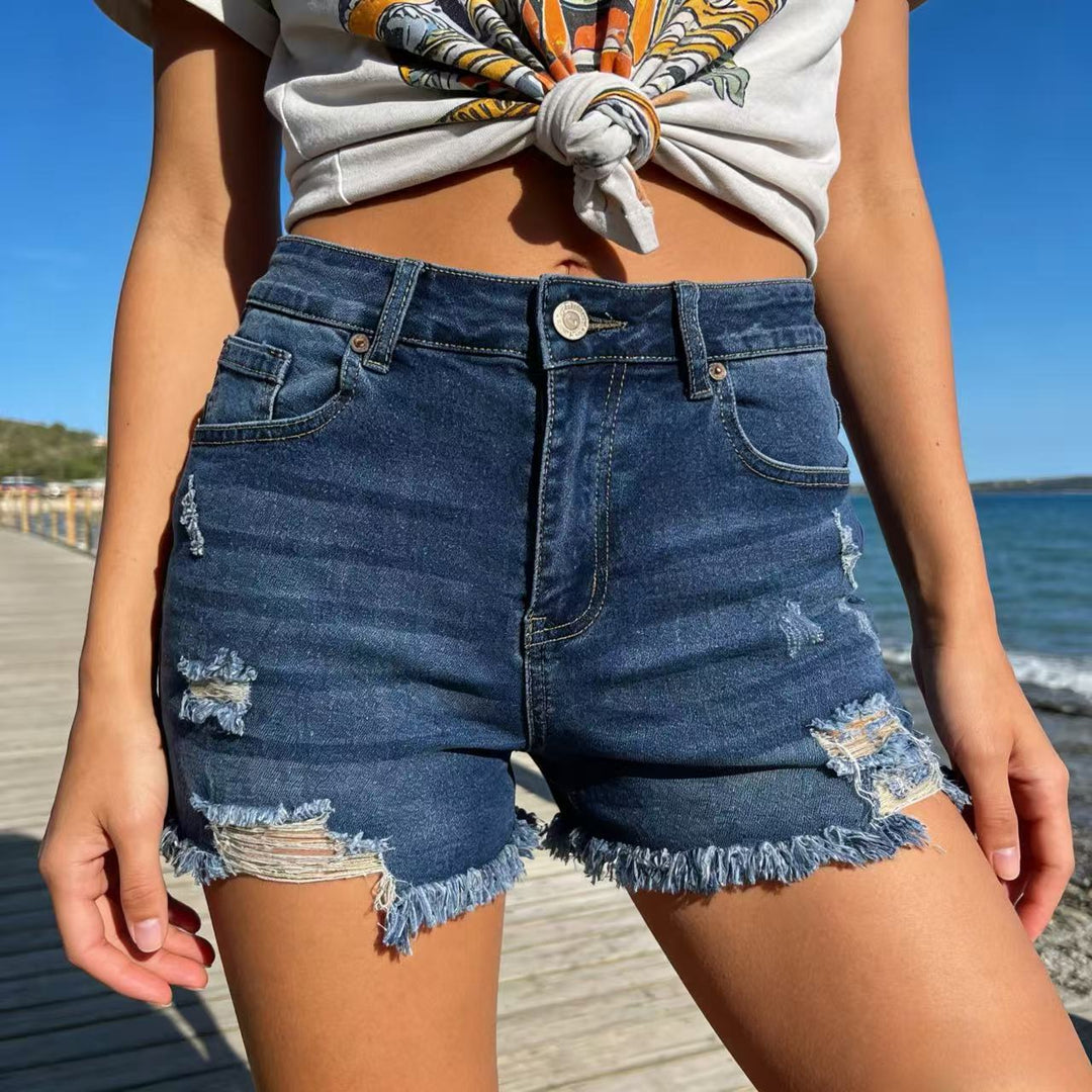 Damen Destroyed Denim-Shorts mit fransigem Saum und stylischen Rissdetails Drune